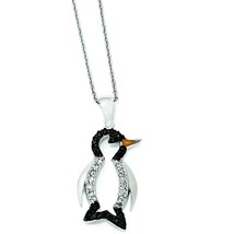 Sterling Silver Rhodium Plated CZ Penguin Pendant Jewerly 29mm x 13mm - £45.11 GBP