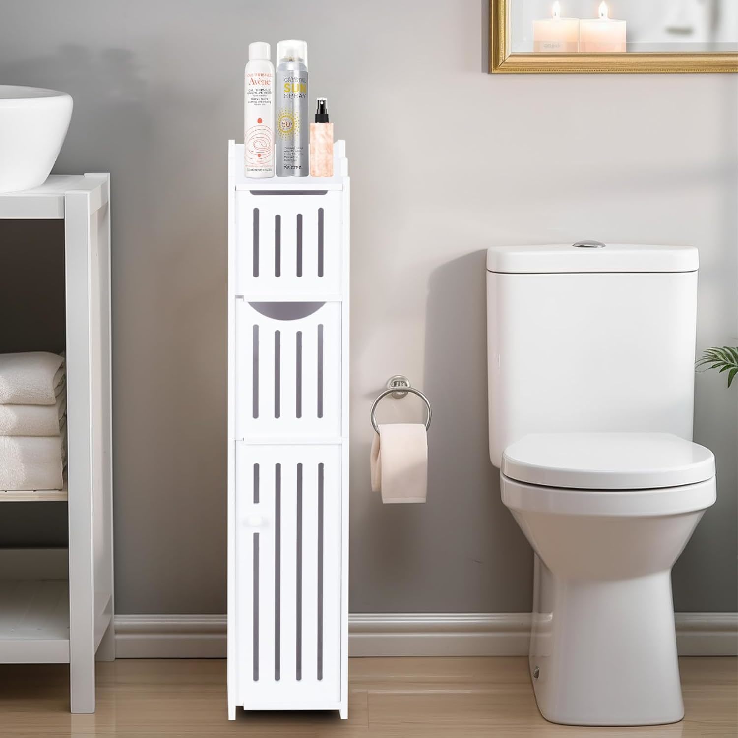 Shellkingdom Toilet Paper Holder Stand, Bathroom Storage Cabinet With, W... - $34.93
