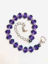 Purple Silver Beaded Bracelet Silver Heart Clasp Bird Charm Glam Bling Style NEW - $13.72