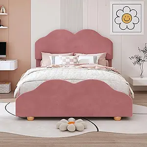 Full Size Upholstered Platform Bed with Unique Cloud-Shaped Bed Board in... - $536.99