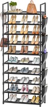 Tall Shoe Rack - 10 Tier Shoe Organizer With Metal Shelf, 5 Hooks, Pocket &amp; - $680.85 MXN