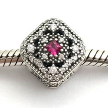 Authentic PANDORA Fairytale Treasure, Cerise Crystal &amp; Clear CZ Charm 792013NCC - £37.96 GBP