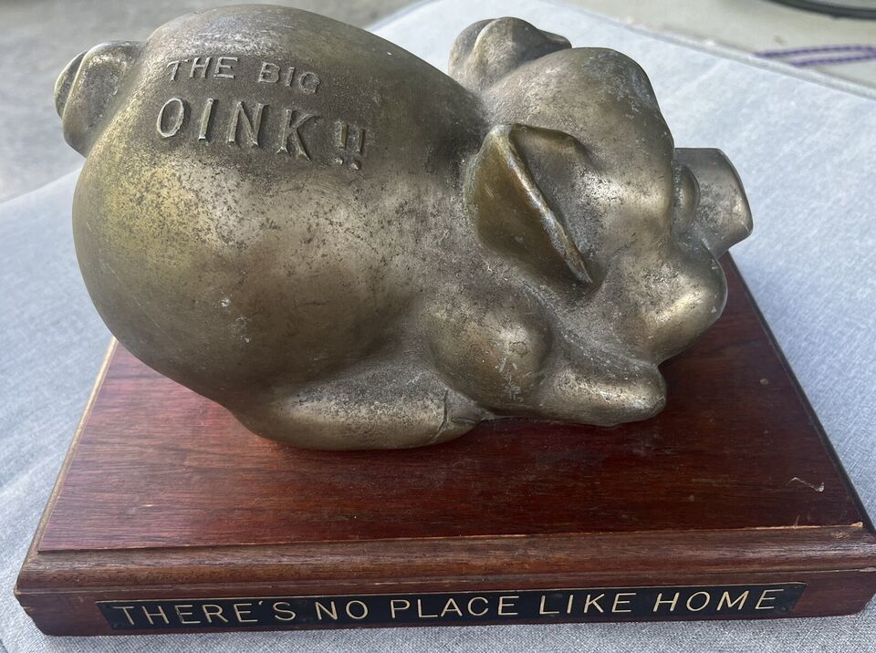 VTG Cast Iron Bronze Metal Sculpture Pig Hog Folk Art Porky Big Oink Boa... - $49.39