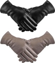 Leather Gloves for Women 2 Pack, Winter Gloves Women PU Thermal Wool (Si... - £12.25 GBP