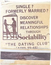 Sociability, The Dating Club, Match Book Matches Matchbook - $11.99