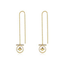 Cubic Zirconia &amp; Shell 18K Gold-Plated Bee Round Ear Threaders - £12.78 GBP