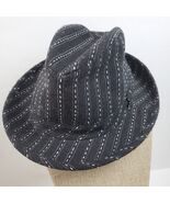 Vintage Black Fedora Hat w/ White Embroidery Stripe Size Small - $258.23 MXN