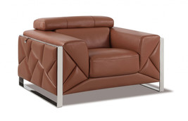 Mod Terra Cotta Leather and Chrome Deco Accent Chair - $34,416.87 MXN