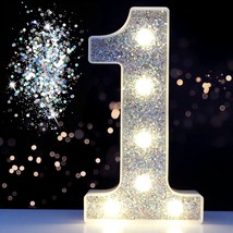 Marquee Numbers Lights Light up Silver Numbers Glitter Numbers Night Lig... - £19.82 GBP