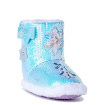 Disney Frozen Elsa &amp; Olaf Rubber Bottom Sequin Boot Slippers Girls Size 11-12 - £16.51 GBP