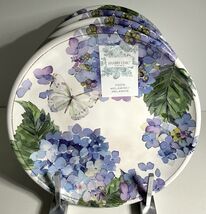 4 Shabby Chic Salad Plates Blue Purple Hydrangea Butterfly 100% Melamine... - $31.63