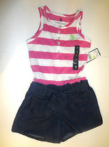 US Polo Assn Girls Striped Pink White Denim Romper Size 4 NWT - £7.45 GBP