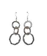 Silver-Tone Textured Triple Hoop Chain Link Dangle Earrings White Rhines... - $28.43 CAD