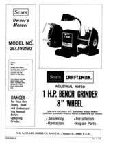 Craftsman 257.192190 1 HP Bench Grinder (8"x1"x5/8") Instructions - $20.24