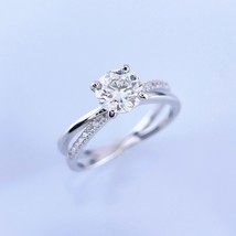 Moissanite Ring 1CT 6.5MM VVS Lab Diamond with Certificate Real 925 Sterling Sil - £43.26 GBP