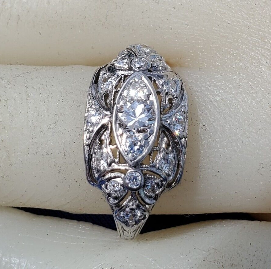 Earth mined Diamond Platinum Deco Engagement Ring 1ct Antique Filigree Statement Item image 15