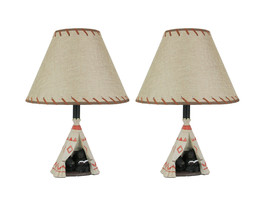 Set of 2 Resin Mama Bear Reading To Cub in Teepee Tent Table Lamp 19 Inches - £45.67 GBP