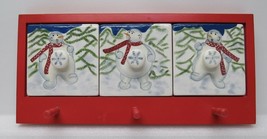 Nantucket Home Snowman Tile Ceramic Wood Red Hanger Pegs - £9.56 GBP