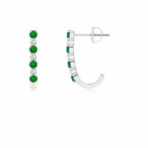 Natural Emerald Round Hoops Earrings with Diamond in 14K Gold (Grade-AAAA , 2MM) - £589.09 GBP