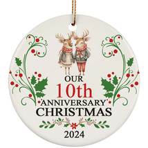 Our 10th Anniversary 2024 Ornament Gift 10 Years Christmas Cute Reindeer Couple - £11.64 GBP