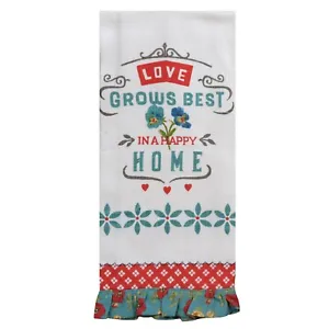 New Lisa Audit Design Country Fresh Love Grows Best In A Happy Home Tea Towel - £12.31 GBP