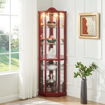 Lighted Glass Corner Curio Display Cabinet - Bar, Wine, Cherry - €259,73 EUR
