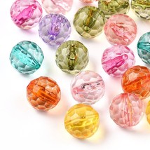 20 Round Faceted Beads Assorted Colors 12mm Acrylic Transparent Mixed Set - $3.95