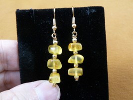 pe12-12 Yellow butterscotch Baltic AMBER + gold tone beaded dangle wire earrings - £12.49 GBP