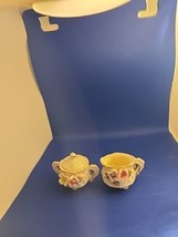 Vintage Miniature Ceramic Sugar Bowl and Creamer Pink Roses - $6.79