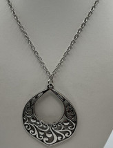 Jewelry Necklace Pendant Silver black Elongated Teardrop Shaped Cable Chain - £7.46 GBP