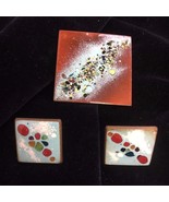 Vintage Handcrafted Brooch &amp; Clip Earring Set Colorful Enamel on Copper ... - €16,98 EUR