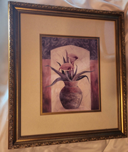 Carol Robinson Floral Lillies Framed Print Blue Purple Ornate Gold Frame 15 x 17 - £33.07 GBP