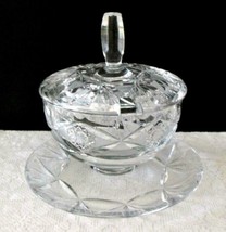 Leaded Crystal Glass Covered Bowl with Spoon Slot, Lid and Attached Plate - $17.15