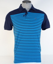 Tommy Hilfiger Classic Fit Blue Stripe Cotton Short Sleeve Polo Shirt Me... - $94.99