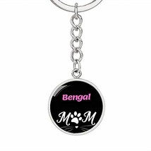 Cat Lover Keychain Gift Bengal Cat Mom Keychain Stainless Steel Or 18k Gold Circ - £31.28 GBP