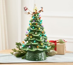 Mr. Christmas 16&quot; Animated Ceramic Nostalgic Tree - White Santa in Green - £106.06 GBP