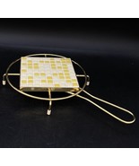 Mid Century Mosaic Yellow Tile Trivet Brass Stand  Footed Handle Metalli... - €19,33 EUR