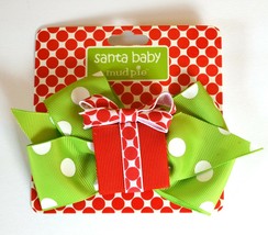 Santa Baby Christmas Holiday Hair Bow Clip Green Polka Dot, Mud Pie - $3.99