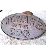 Cast Iron BEWARE OF THE DOG Oval Plaque Sign Wall Decor Kennel Indoor OR... - $13.55 CAD