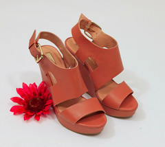 Audrey Brooke Tan Wedge Platform Leather Sandals US 8M - £15.51 GBP