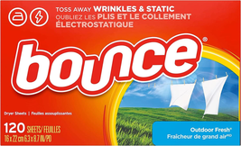 Bounce Dryer Sheets Laundry Fabric Softener, Outdoor Fresh Scent, 120 Count - $9.96