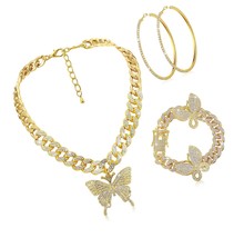 3 Pieces Butterfly Cuban Jewelry Set Cuban Link Chain - £58.68 GBP