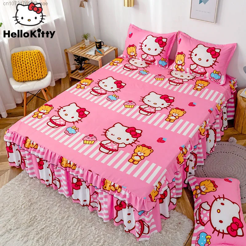 Sanrio Hello Kitty Cartoon Printed Bed Sheets Korean Style Cute Bed Skirt - £27.75 GBP+