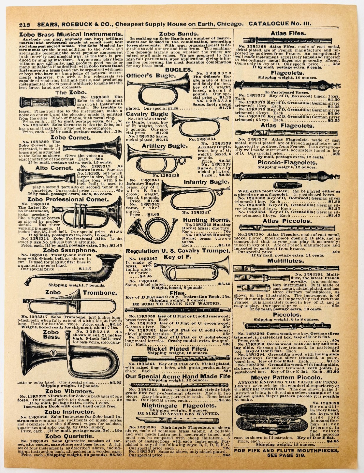 1969 Zobo Bugle Fife Piccolo 1900 Repro Advertisement Band Instruments DWU16G Item image 2