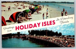 Vintage Greetings St Petersburg Florida Postcard Holiday Isles beach bridge view - £5.44 GBP