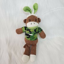 12&quot; Dan Dee Sock Monkey Plush Bunny Ears Camo Stuffed Animal Green B226 - £7.71 GBP