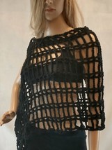 shawl wrap poncho cape lace black crochet Knit handmade  - $41.58