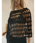 shawl wrap poncho cape lace black crochet Knit handmade  - $57.05 CAD
