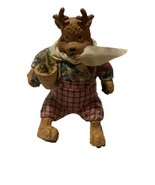 Vintage Reindeer Gardener in Plaid Overalls Shelf Sitter Russ? - $8.90