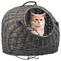 vidaXL Cat Carrier Grey and black Natural willow, iron Medium Portable - $139.06